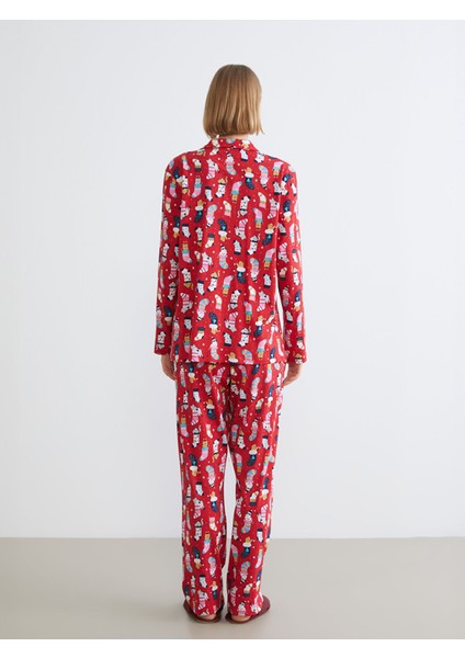 Yeni Sezon Gömlek Yaka Yılbaşı Temalı Kadın Pijama Takımı fırsatları