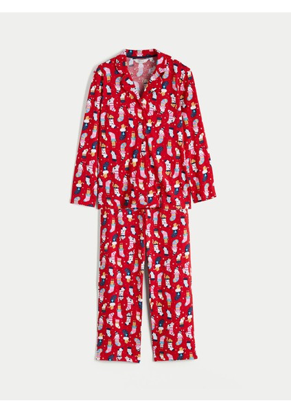 Yeni Sezon Gömlek Yaka Yılbaşı Temalı Kadın Pijama Takımı indirimleri