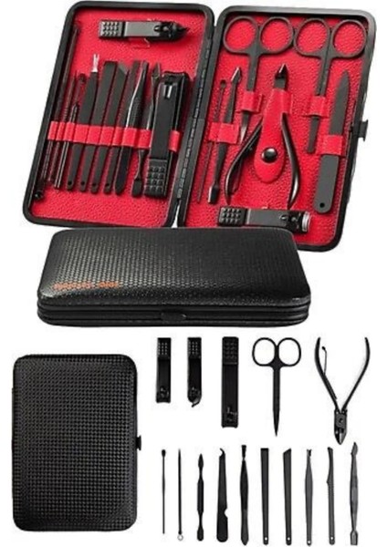 Deri Çantalı Siyah Paslanmaz Çelik 17 Parça Manikür Pedikür Seti fiyatları