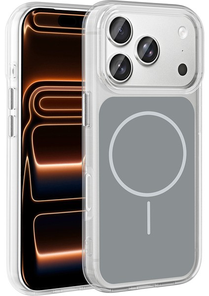 iPhone 17 Pro Max Kılıf M-Safe Şarj Özellikli Metal Buton Tasarımlı Zore Ikonik Sert Silikon Kapak -