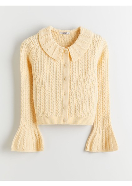 Yeni Sezon Bebe Yaka Kendinden Desenli Kadın Triko Hırka indirimleri