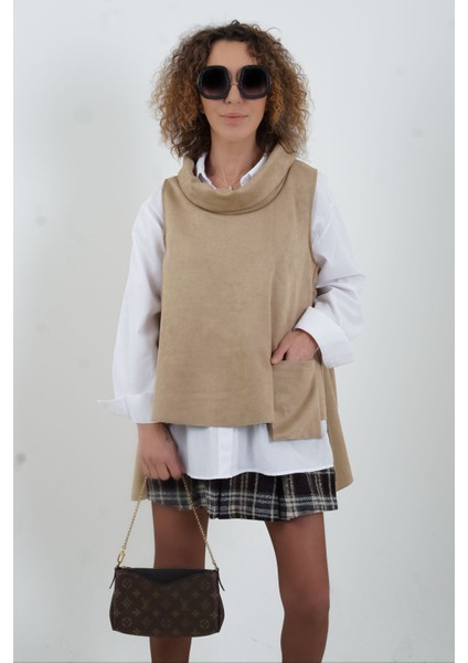 Koyu Bej Cepli Nubuk Bluz