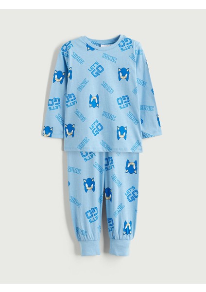 Yeni Sezon Bisiklet Yaka Sonic Baskılı Erkek Çocuk Pijama Takımı