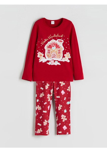 Yeni Sezon Bisiklet Yaka Yılbaşı Temalı Kız Çocuk Pijama Takımı