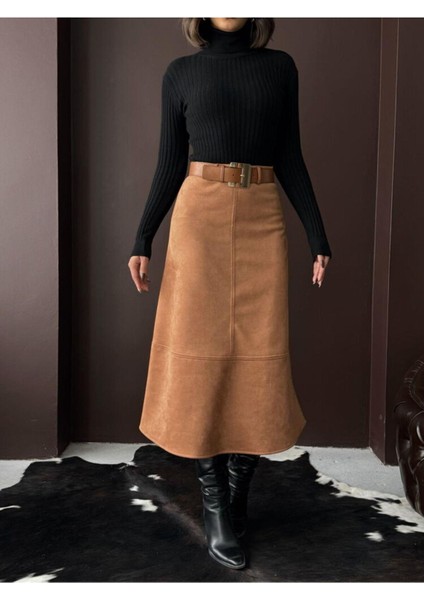 Geniş Kalıp - Scuba Süet Midi Boy Kadın Etek modelleri