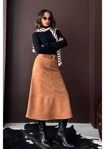 Geniş Kalıp - Scuba Süet Midi Boy Kadın Etek indirimleri