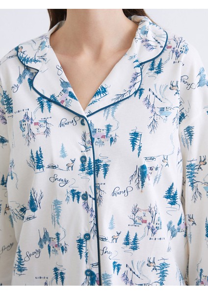 Yeni Sezon Gömlek Yaka Yılbaşı Temalı Kadın Pijama Takımı modelleri