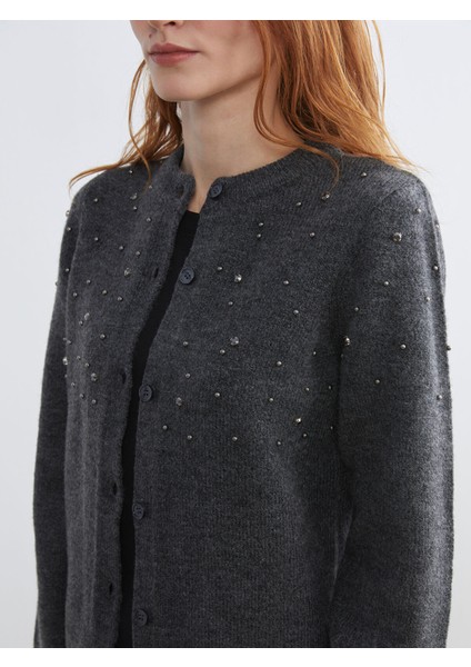 Yeni Sezon Bisiklet Yaka Taşlı Kadın Triko Hırka modelleri