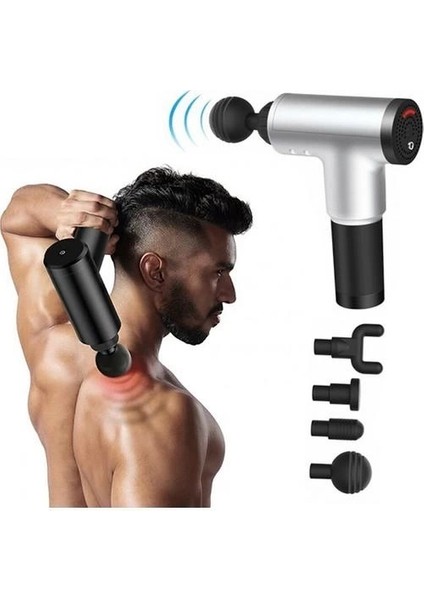Darbeli Titreşimli Tabanca Masaj Aleti Kas Rahatlatıcı 4 Başlıklı Şarjlı Göbek Eritme Cihazı Zayıflama ve Selülit Giderme