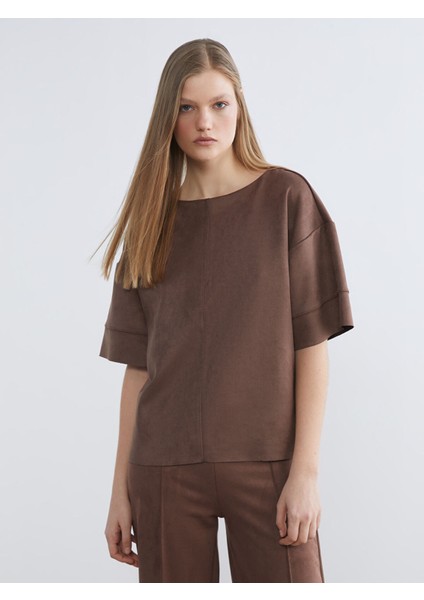 Yeni Sezon Bisiklet Yaka Kadın Süet Tişört