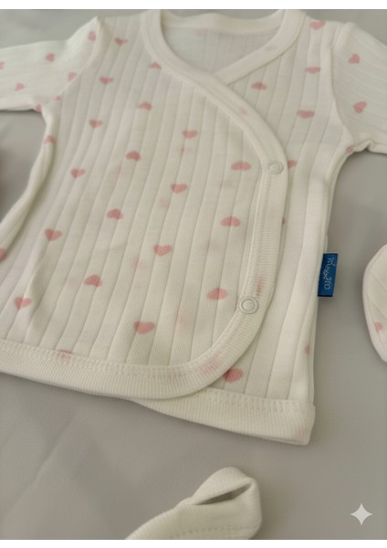 Yeni Doğan Kız Bebek Kalp Desenli Fitilli Pamuklu 5'li Hastane Çıkışı Set modelleri