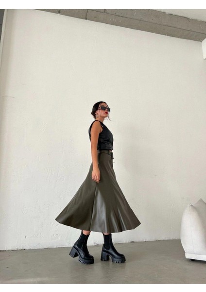Suni Deri Kemerli Uzun Etek