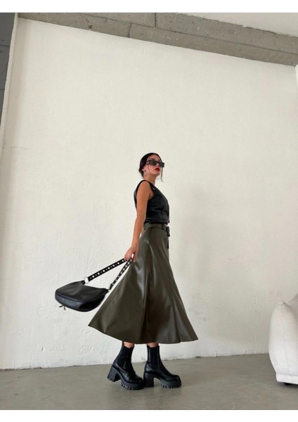 Suni Deri Kemerli Uzun Etek fırsatları