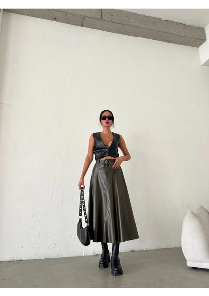 Suni Deri Kemerli Uzun Etek indirimleri