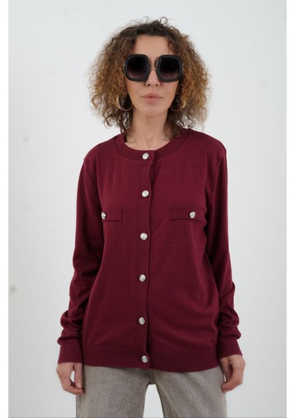 Bordo Flato Cepli Düğmeli Hırka modelleri