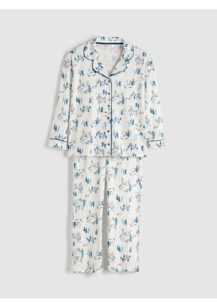 Yeni Sezon Büyük Beden Gömlek Yaka Kadın Pijama Takımı modelleri