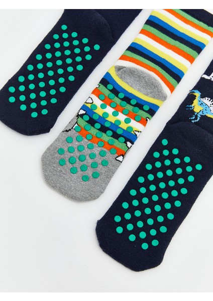Yeni Sezon Kaydırmaz Tabanlı Erkek Çocuk Havlu Soket Çorap 3'lü modelleri