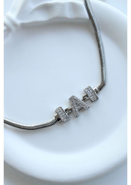 Ithal Seri A Harfi Balık Sırtı Zincirli Kadın Çelik Bileklik Kararmaz Renk Atmaz Gümüş