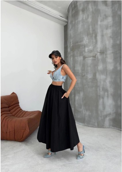 85 cm - Siyah Midi Paraşüt Kadın Etek fırsatları