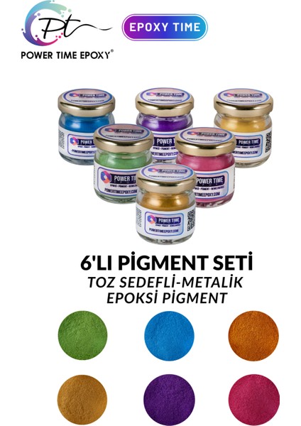 6'lı Sedefli Metalik Toz Pigment Boya / Menekşe Mor/ Şeker Pembe/ Açık Yeşil/ Gök Mavi/ Altın/ Koyu Altın