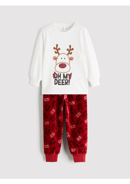 Yeni Sezon Bisiklet Yaka Yılbaşı Temalı Erkek Çocuk Pijama Takımı