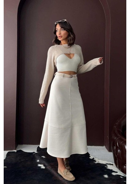 Scuba Süet Midi Boy Kadın Etek