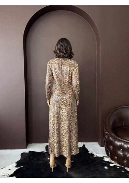 Leopar Desenli Pullu Gece Gündüz Şıklığı Kadın Uzun Etek indirimleri