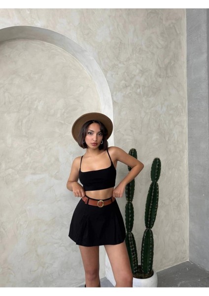 Siyah Gabardin Pileli Kadın Şort Etek fiyatları