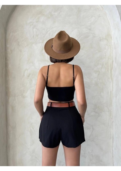 Siyah Gabardin Pileli Kadın Şort Etek modelleri