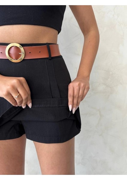 Siyah Gabardin Pileli Kadın Şort Etek fırsatları