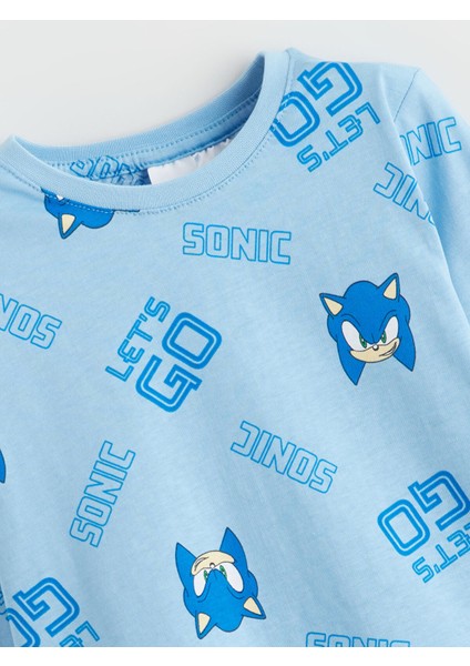 Yeni Sezon Bisiklet Yaka Sonic Baskılı Erkek Çocuk Pijama Takımı modelleri