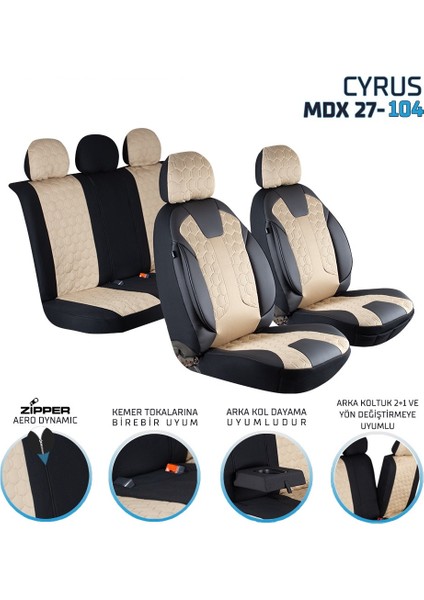 Chevrolet Lacetti Deri Detaylı Oto Koltuk Kılıfı Ön Arka Set Cyrus Seri Siyah Bej Scr fırsatları