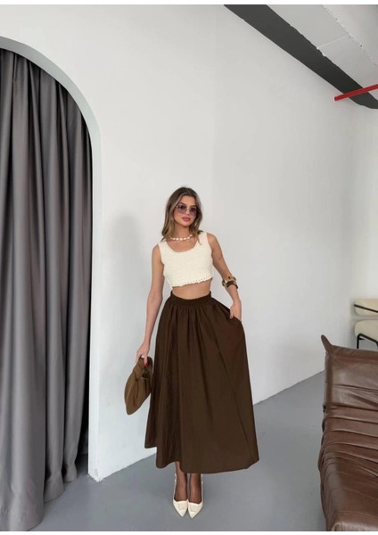 85 cm - Paraşüt Kumaş Kahverengi Etek fırsatları