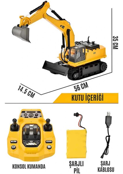 Metal Uçlu 360 Dönen 15 Kanal LED Işıklı Konsol Kumandalı Şarjlı Ekskavatör Oyuncak Kepçe fırsatları