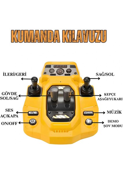 Metal Uçlu 360 Dönen 15 Kanal LED Işıklı Konsol Kumandalı Şarjlı Ekskavatör Oyuncak Kepçe indirimleri