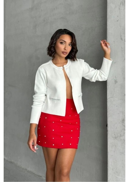 Kırmızı Kaşe Taşlı Mini Etek fiyatları