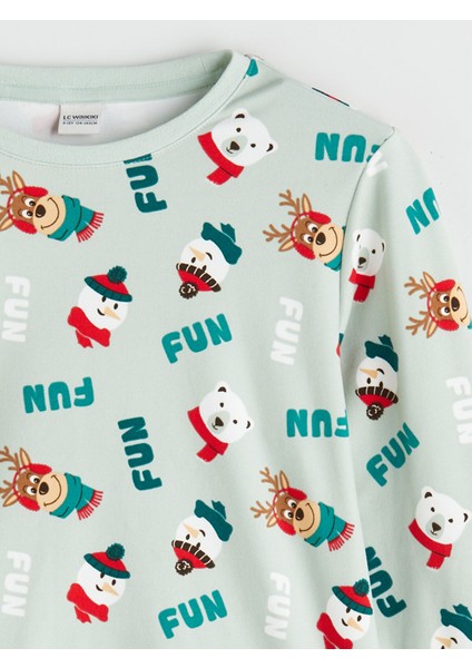 Yeni Sezon Bisiklet Yaka Yılbaşı Temalı Erkek Çocuk Pijama Takımı modelleri