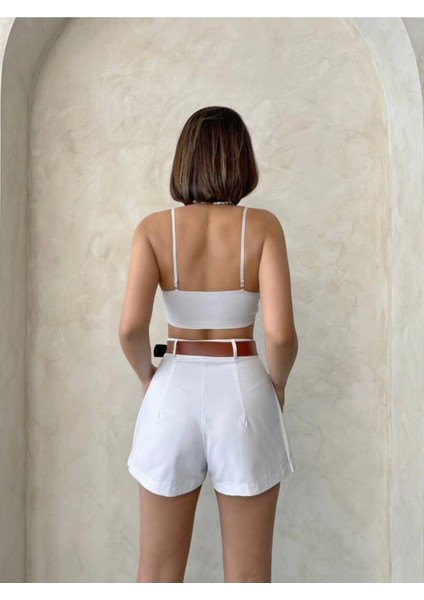 Taş Rengi Gabardin Pileli Kadın Şort Etek fırsatları