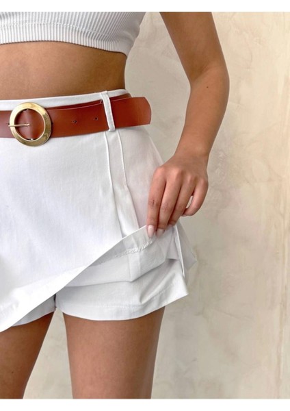 Taş Rengi Gabardin Pileli Kadın Şort Etek indirimleri