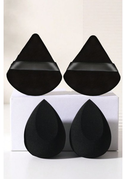 4'lü Profesyonel Siyah Pudra Fondöten Bb Krem Uygulama Aparatı Puff Makyaj Süngeri