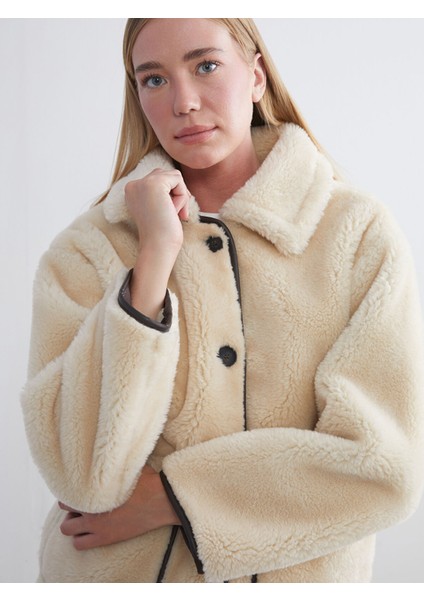 Yeni Sezon Gömlek Yaka Oversize Kadın Pelüş Mont