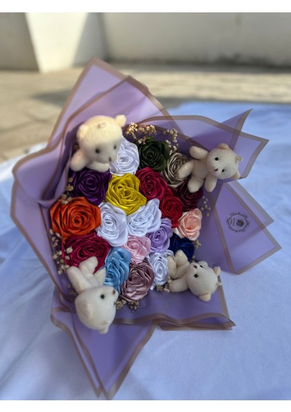 19'lu Ayıcıklı Solmayan Gül Buketi