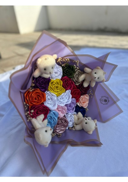 19'lu Ayıcıklı Solmayan Gül Buketi modelleri