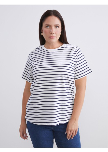 Yeni Sezon Büyük Beden Çizgili Kadın Tişört 2'li fiyatları