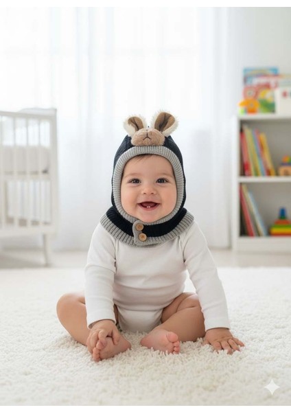 Kitti 25480-03 Düğmeli Boyunluk Triko Bere