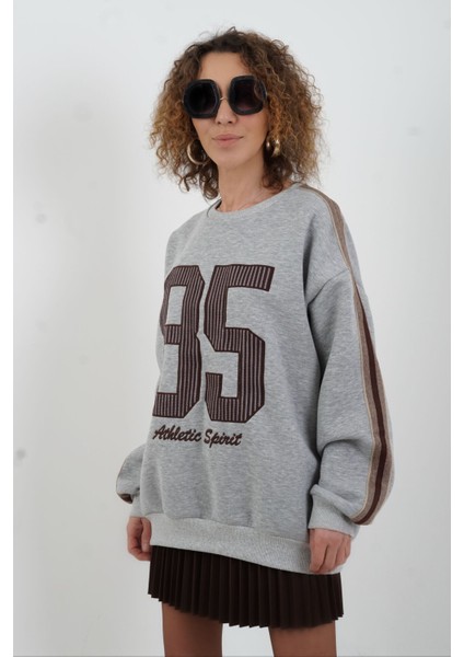 Gri Melanj Aplike Nakışlı Oversize Sweatshirt fırsatları