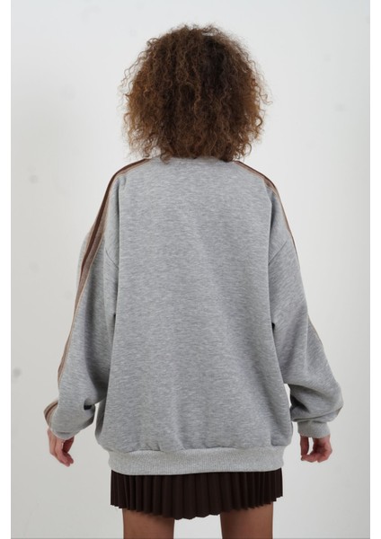 Gri Melanj Aplike Nakışlı Oversize Sweatshirt indirimleri