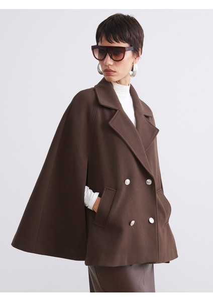 Yeni Sezon Kruvaze Yaka Kadın Kaşe Panço