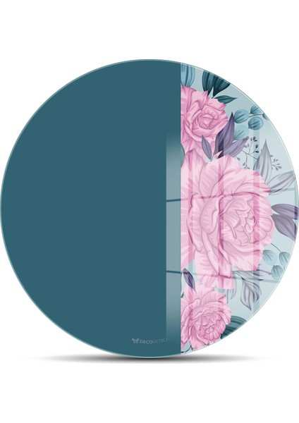Cam Kesme Tahtası ve Sunumluk Yuvarlak Vintage Turkuaz Pembe Güller 30X30 cm fiyatları