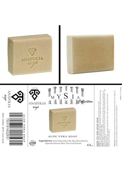 Anatolia Soap 1978 Mysia Koleksiyonu Aloe Vera Sabunu Doğal Bitkisel Yağlardan Oluşur Cildi Temizler, Kirlerden Arındırır. 125GR. modelleri